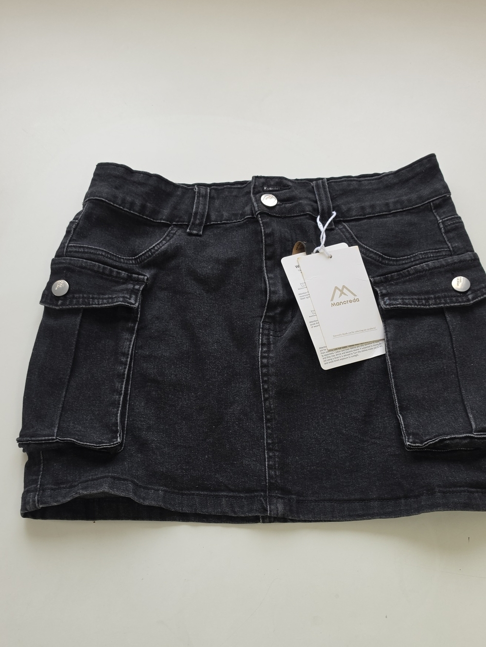 Mancreda Black Cargo Denim Mini Skirt